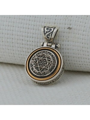 Ortası Dönen Süleyman Mührü 925 Ayar Gümüş Erkek Kolye