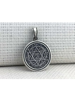 Hz Süleyman Mührü Yuvarlak 925 Ayar Gümüş Erkek Kolye Ucu