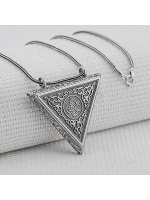 Osmanlı Tugra  Cevşeni Kebir Dualı Orta Boy Kalın Zincirli 925 Ayar Gümüş Erkek Kolye