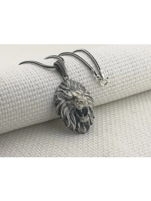 Kükreyen Aslan Üç Boyutlu 925 Ayar Gümüş Erkek Kolye