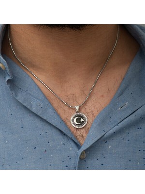 Ay Yıldız 925 Ayar Gümüş Erkek Kolye