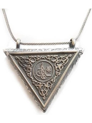 Tuğralı Üçgen Kabi Muska 925 Ayar Gümüş Erkek Kolye