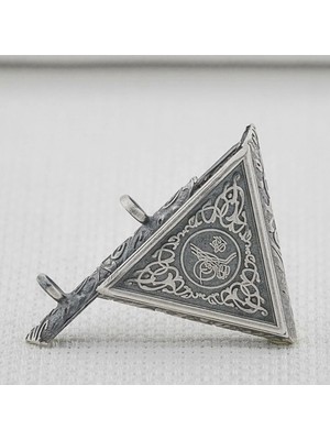 Osmanlı Tuğralı Kalın Zincirliüçgen Muska Kabi Büyük Boy 925 Ayar Gümüş Erkek Kolye