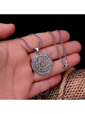 Hz Süleyman Mührü Fetih Suresi Ikinci Ayeti Yazılı 925 Ayar Gümüş Erkek Kolye