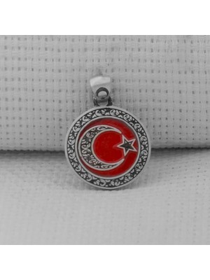 Gravur Işlemeli Küçük Boy Ay Yıldız 925 Ayar Gümüş Erkek Kolye Ucu