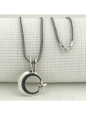 Ay Yıldızlı  925 Ayar Gümüş Erkek Kolye