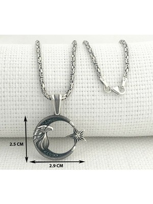 Ay Yıldız Kartal Başlı Kral Zincir  925 Ayar Gümüş Erkek Kolye