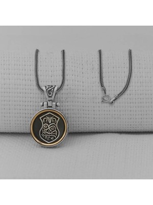 Nali Şerif Motifli Ortası Dönen  925 Ayar Kalın Zincirli Gümüş Erkek Kolye