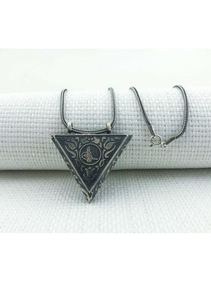 Gul Desenli Osmanlı Tugralı Muska Kabi 925 Ayar Gümüş Erkek Kolye