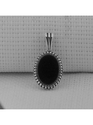 Siyah Oniks Taşlı Oval 925 Ayar Gümüş  Erkek Kolye Ucu