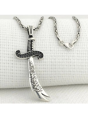 Zulfikar La Feta Illa Ali La Seyfe Iila Zulfikar Kral Zincir 925 Ayar Gümüş Erkek Kolye