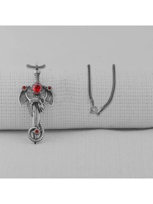 Ejderha Şovalye Model Zirkon Taşlı 925 Ayar Gümüş Erkek Kolye