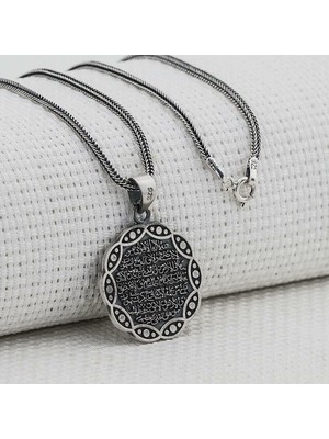 Tutaste Jewellery Ayetel Kursi Dualı Yazılı 925 Ayar Gümüş Kolye Erkekler İçin Özel Tasarım
