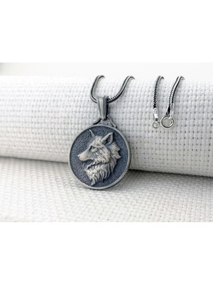 Kurt Kafası  925 Ayar Gümüş Erkek Kolye Ucu