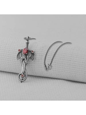 Ejderha Şovalye Model Zirkon Taşlı 925 Ayar Gümüş Erkek Kolye