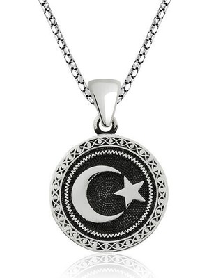 Ay Yıldız 925 Ayar Gümüş Erkek Kolye