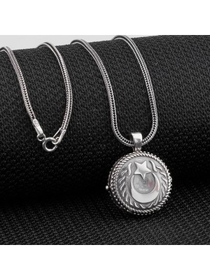 Ay Yıldız Çift Taraflı Açılabilir Cevşen 925 Ayar Gümüş Erkek Kolye