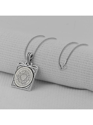 Hz Süleyman Mührü Kare Model 925 Ayar Gümüş Erkek Kolye