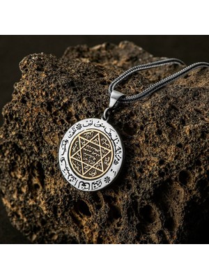 Hz Süleyman Mührü Özel Tasarım 925 Ayar Gümüş Erkek Kolye