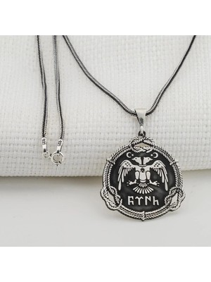 Çift Başlı Kartal  Türk Yazılı 925 Ayar Gümüş Erkek Kolye