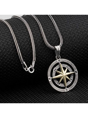 Pusula 925 Ayar Gümüş Erkek Kolye