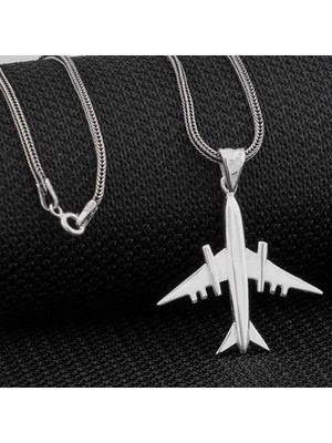 Uçak Tsarımlı  925 Ayar Gümüş Erkek Kolye