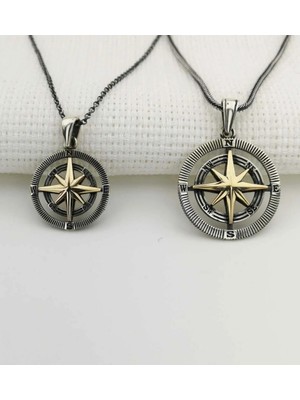 Pusula 925 Ayar Gümüş Kadın Erkek Kolye