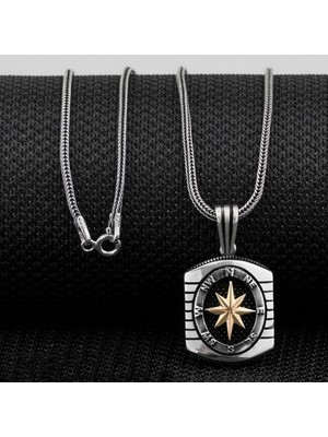 Özel Pusula Tasarımlı  925 Ayar Gümüş Erkek Kolye