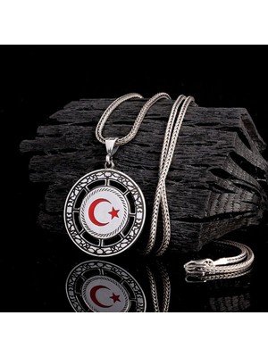 Ay Yıldız Mineli Taşlı 925 Ayar Gümüş Erkek Kolye