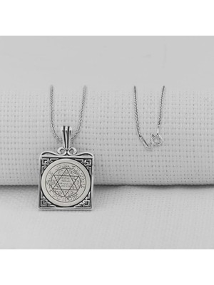 Hz Süleyman Mührü Kare Model 925 Ayar Gümüş Erkek Kolye