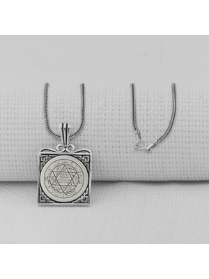 Hz Süleyman Mührü Kare Model 925 Ayar Gümüş Erkek Kolye