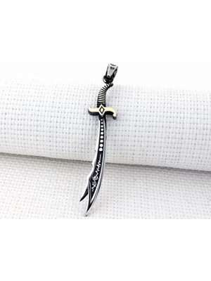 Kalp Atışlı Zulfikar Yazılı Tasarım 925 Ayar Gümüşerkek Kolyesi Ucu