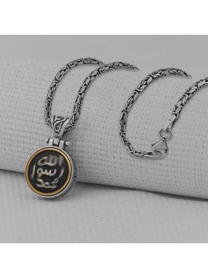 Allah Resulu Muhammet Sav Yazılı Ortası Dönen Kral Zincirli 925 Ayar Gümüş Erkek Kolye