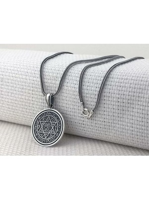 Hz Süleyman Mührü Yuvarlak 925 Ayar Gümüş Erkek Kolye