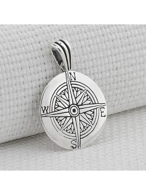 Pusula Yön Tasarımlı 925 Ayar Gümüş Erkek Kolye