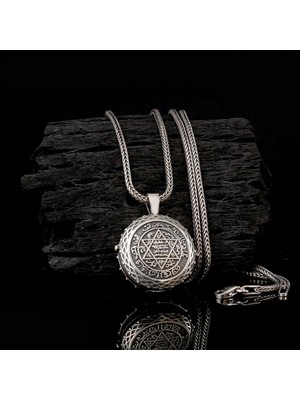 Hz Süleyman Mührü Madalyon 925 Ayar Gümüş Erkek Kolye