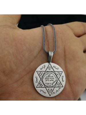 Süleyman Mührü Kalın Zincirli 925 Ayar Gümüş Erkek Kolye