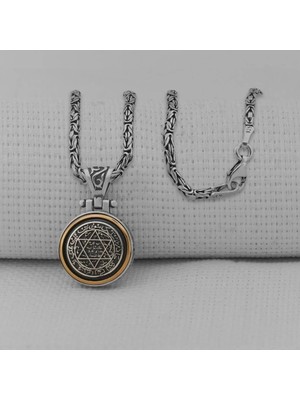Kral Zincir Ortası Dönen Süleyman Mührü 925 Ayar Gümüş Erkek Kolye