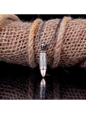 Motifli Desenli  Mermi 925 Ayar Gümüş Erkek Kolye