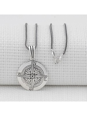 Pusula 925 Ayar Gümüş Erkek Kolye