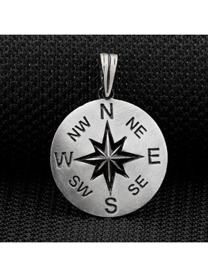 Pusula Tasarımlı 925 Ayar Gümüş Erkek Kolye Ucu