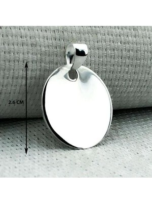 Plaka Yuvarlak Parlak Küçük Boy 925 Ayar Gümüş Erkek Kolye Ucu