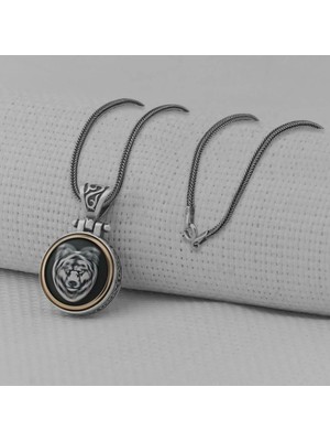 Bozkurt Motifli Ortası Dönen  925 Ayar  Gümüş Erkek Kolye