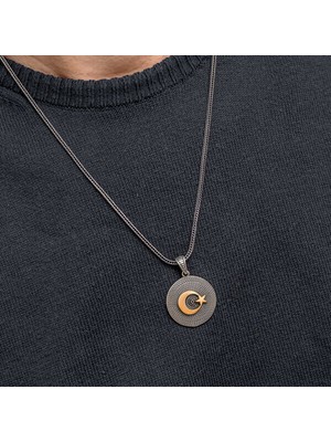 Ay Yıldız 925 Ayar Gümüş Erkek Kolye