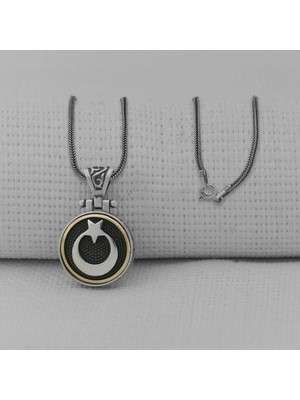 Ortası Dönen Ay Yıldız  Tasarımlı 925 Ayar Gümüş Erkek Kolye