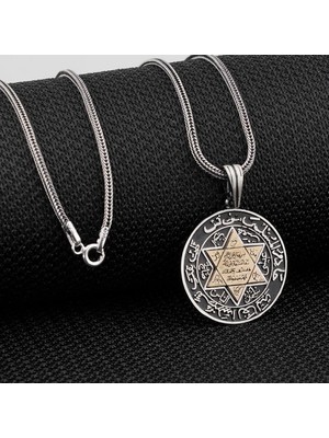 Süleyman Mührü Kalın Zincirli Özel Tasarım 925 Ayar Gümüş Erkek Kolye