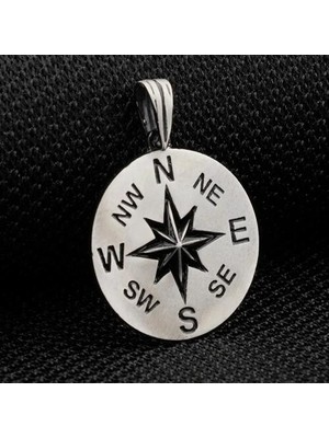 Pusula Tasarımlı 925 Ayar Gümüş Erkek Kolye Ucu