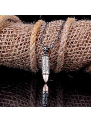 Desenli Motifli Mermi 925 Ayar Gümüş Erkek Kolye