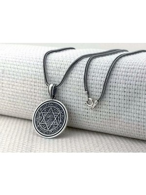 Hz Süleyman Mührü Yuvarlak 925 Ayar Gümüş Erkek Kolye