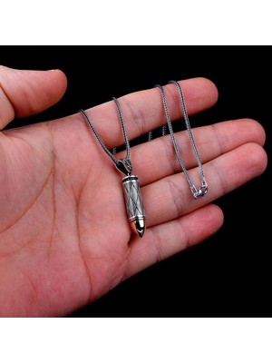 Desen Motifli Mermi Tasarım 925 Ayar Gümüş Erkek Kolye